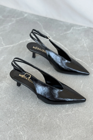 Kadın Runva İnce Kısa Topuklu Ayakkabı - siyah-rugan