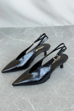 Kadın Runva İnce Kısa Topuklu Ayakkabı - siyah-rugan