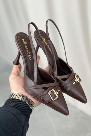 Kadın Wille İnce Topuklu Ayakkabı - Kahve-Deri