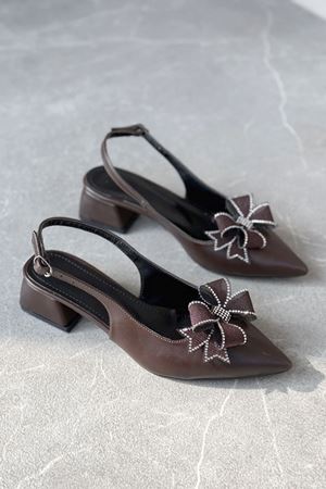 Kadın Howen Kısa Topuklu Ayakkabı - Kahve-Deri