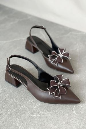 Kadın Howen Kısa Topuklu Ayakkabı - Kahve-Deri