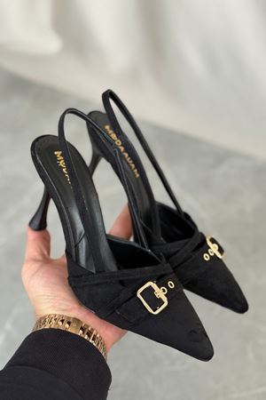 Kadın Wille İnce Topuklu Ayakkabı - Siyah Süet