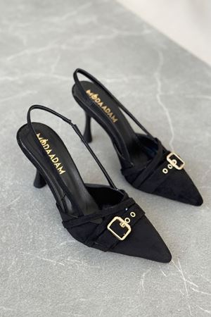 Kadın Wille İnce Topuklu Ayakkabı - Siyah Süet