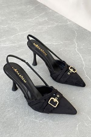 Kadın Wille İnce Topuklu Ayakkabı - Siyah Süet