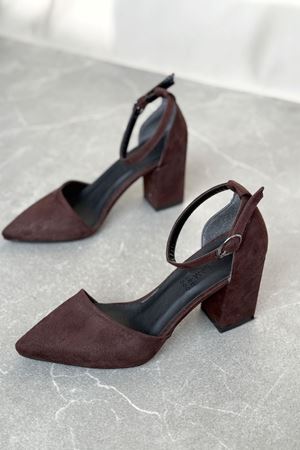 Kadın Celar Kalın  Topuklu Ayakkabı - Kahve-Süet