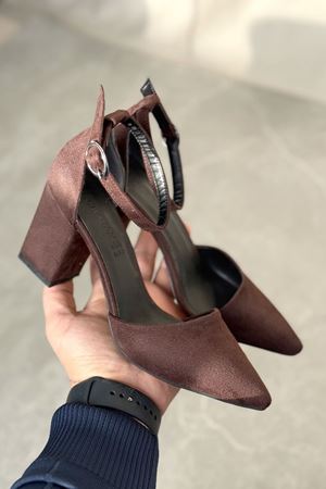 Kadın Celar Kalın  Topuklu Ayakkabı - Kahve-Süet