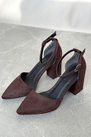 Kadın Celar Kalın  Topuklu Ayakkabı - Kahve-Süet