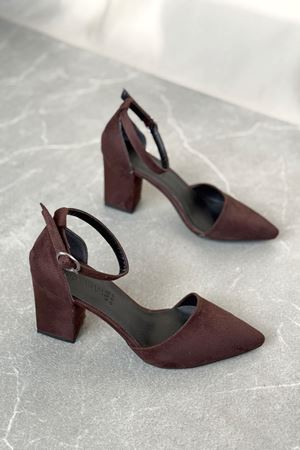 Kadın Celar Kalın  Topuklu Ayakkabı - Kahve-Süet
