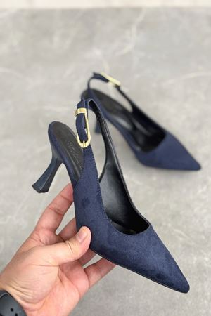 Kadın Ovis Sivri Topuklu Ayakkabı - Lacivert-Süet