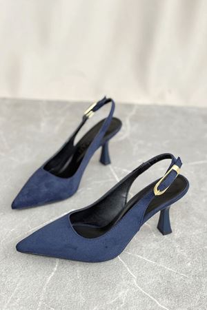 Kadın Ovis Sivri Topuklu Ayakkabı - Lacivert-Süet