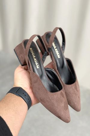 Kadın Monaco Kısa Topuklu Ayakkabı - Kahve-Süet