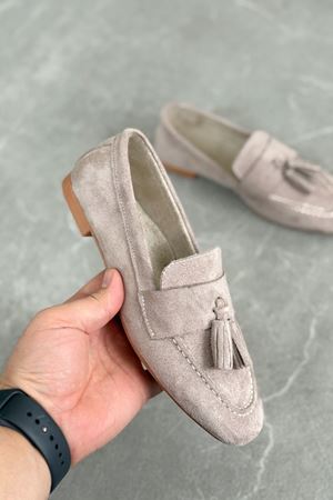 Kadın Boos Düz Taban Püsküllü Babet - Vizon