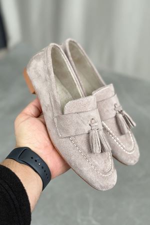 Kadın Boos Düz Taban Püsküllü Babet - Vizon