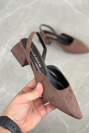 Kadın Monaco Kısa Topuklu Ayakkabı - Kahve-Süet