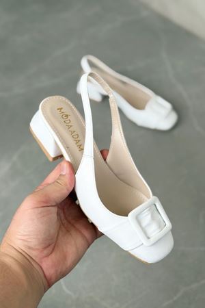 Kadın Monet Kısa Topuklu Ayakkabı - Beyaz-Rugan