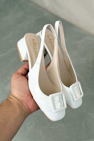 Kadın Monet Kısa Topuklu Ayakkabı - Beyaz-Rugan