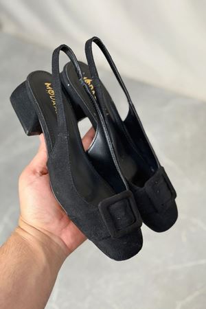 Kadın Monet Kısa Topuklu Ayakkabı - Siyah Süet