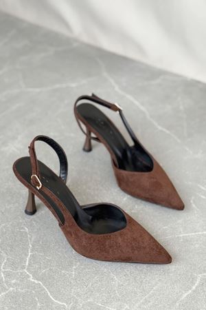 Kadın Eleni İnce Topuklu Ayakkabı - Kahve-Süet