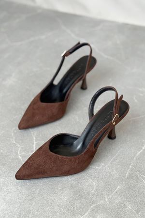 Kadın Eleni İnce Topuklu Ayakkabı - Kahve-Süet