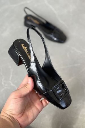 Kadın Monet Kısa Topuklu Ayakkabı - siyah-rugan