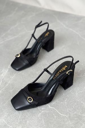 Kadın Saly Köşe Burun Topuklu Ayakkabı - Siyah Süet