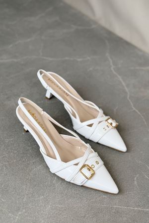 Kadın Paris İnce Kısa Topuklu Ayakkabı - Beyaz-Rugan