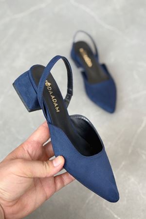 Kadın Monaco Kısa Topuklu Ayakkabı - Lacivert-Süet