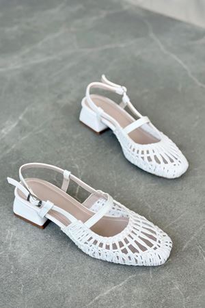 Kadın Cerny Kısa Topuklu Örgülü Ayakkabı - Beyaz