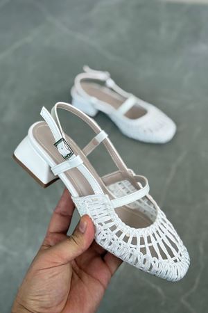 Kadın Cerny Kısa Topuklu Örgülü Ayakkabı - Beyaz