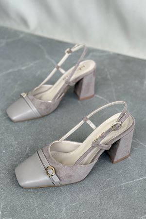 Kadın Saly Köşe Burun Topuklu Ayakkabı - Vizon