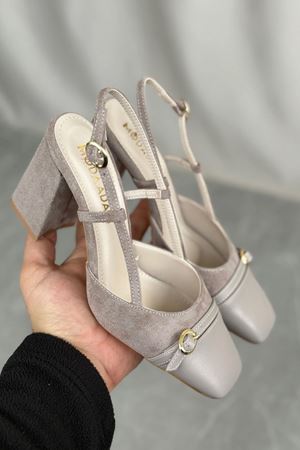 Kadın Saly Köşe Burun Topuklu Ayakkabı - Vizon