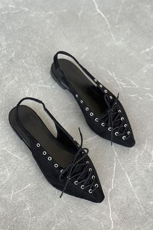 Kadın Tosac Bağcıklı Babet - Siyah Süet