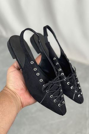 Kadın Tosac Bağcıklı Babet - Siyah Süet