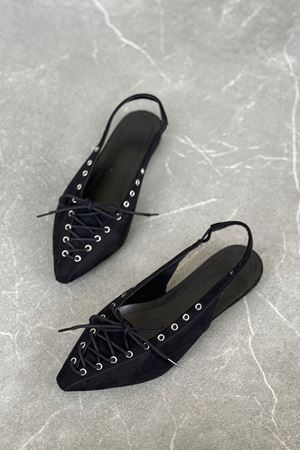 Kadın Tosac Bağcıklı Babet - Siyah Süet