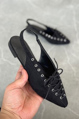 Kadın Tosac Bağcıklı Babet - Siyah Süet