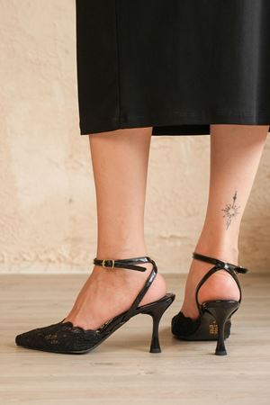 Kadın Beyrut Dantellli Topuklu Ayakkabı - Siyah