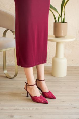 Kadın Beyrut Dantelli Topuklu Ayakkabı - Bordo