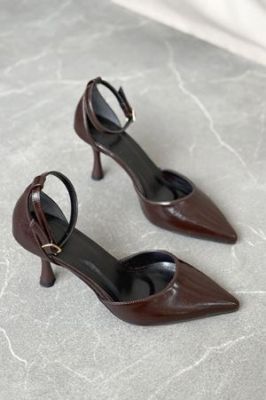 Kadın Rustik İnce Topuklu Ayakkabı - Kahve-Rugan