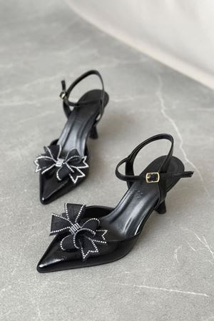 Kadın Godes Papyonlu İnce Topuklu Ayakkabı - siyah-rugan