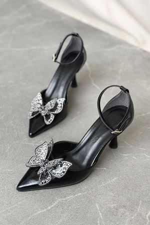 Kadın Torino Tokalı  İnce Topuklu Ayakkabı - siyah-rugan
