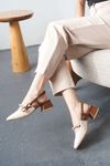 Kadın Maste İncili Kısa Topuklu Ayakkabı - Ten-Taba