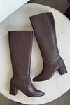 Kadın Akel Diz Altı Çekme Çizme - Kahve-Deri
