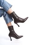 Kadın Lopez Streç Malzeme Sivri Burun Topuklu Bot - Kahve-Deri